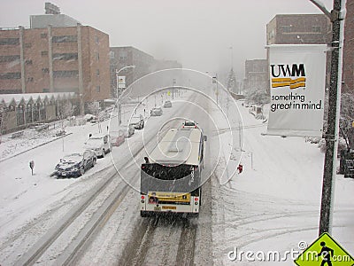 Public transport in heavy Snow Storm at UWM