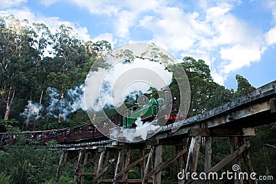 Puffing Billy steam train engine and carriages