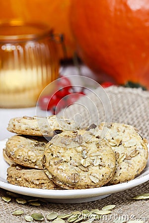 Pumpkin cookies in autumn setting