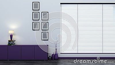 Purple empty interior with blinds