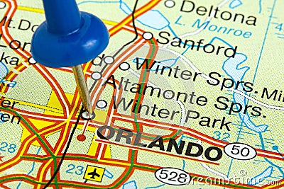 Pushpin in Orlando Florida Map