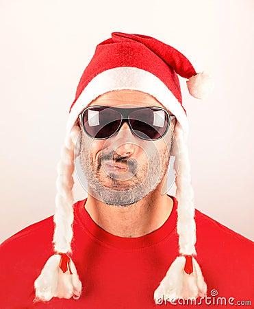 Puzzled man with Santa hat for Christmas