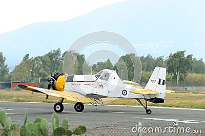 PZL M18 B Dromader airplane takeoff from active runway