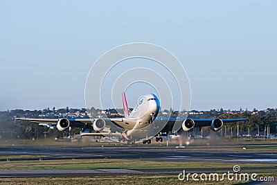 Qantas Airbus A380 airliner taking off