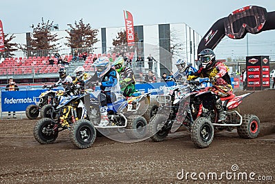 Quad bike race at EICMA 2013 in Milan, Italy