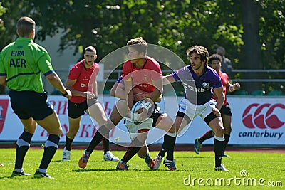 Quarter final match Scotland vs Belgium in Rugby 7 Grand Prix Series in Moscow