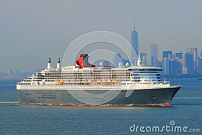 Queen Mary 2 cruise ship in New York Harbor heading for Canada and New England