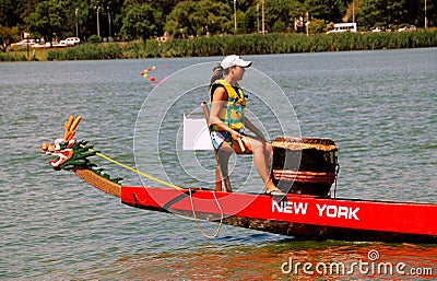 Queens, NY: Drummer on Dragon Boat