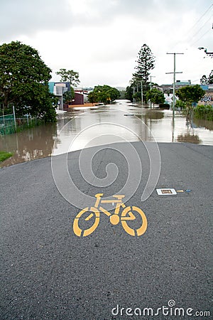 Queensland Floods: Bicycle Sign in the street