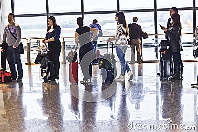 Queue in the Departure Lounge of Madrid s Airport Brajas