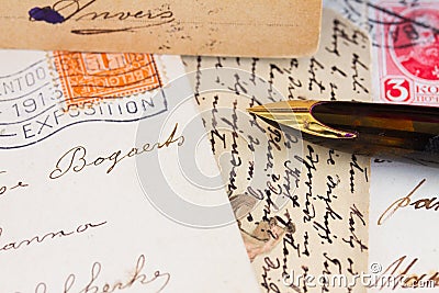 Quill pen and antique letters