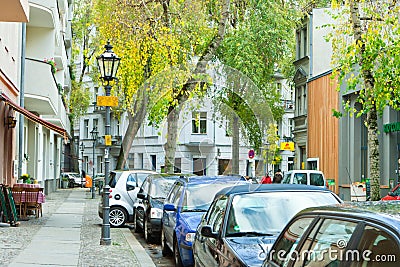 Quite city street with parked cars, Berlin