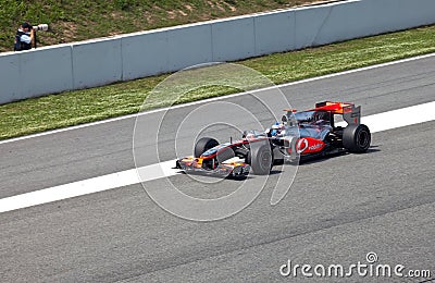 Racing cars on a circuit during The Formula 1