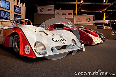 Racing cars on display