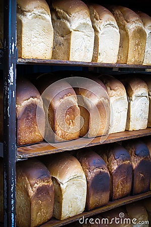 Rack of freshly baked breads