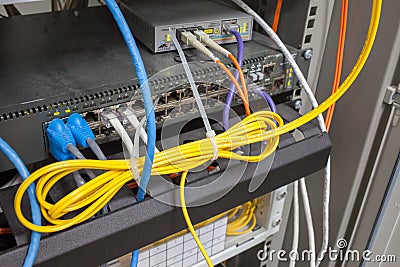 Rack Main Server Internet Connected with Cluttered LAN cables.