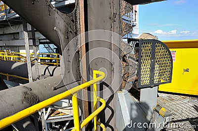 Rack and pinion gears at the jack up oil rig