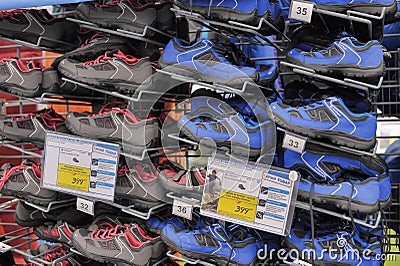 Racks with Sneakers at the sports store