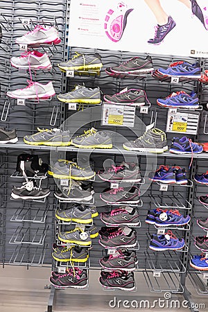 Racks with Sneakers at the sports store