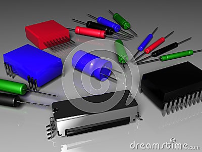 Radio components chips resistors capacitors