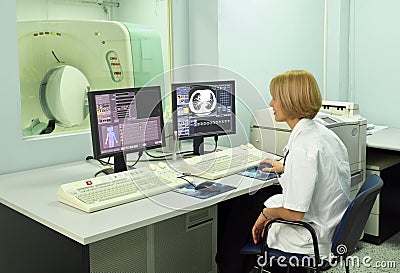 Radiologist in control room