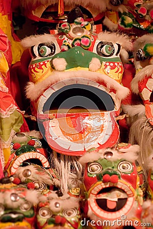 Rag dolls of Chinese toys dragon and lion
