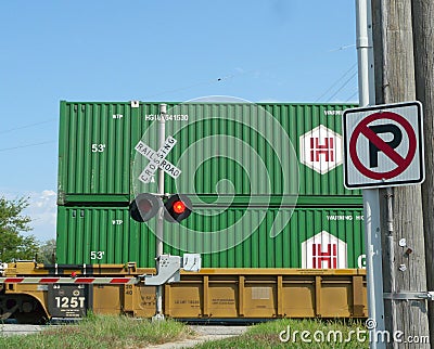 Railroad crossing with No Parking sign