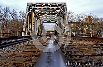 Railroad track on train bridge