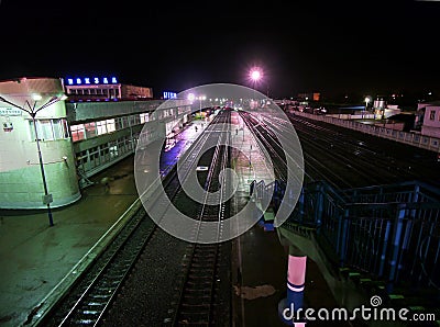 Railway station in Buzuluk, Russia - September 29, 2010. Railroad and train.
