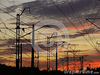 Railway system against the sunset sky