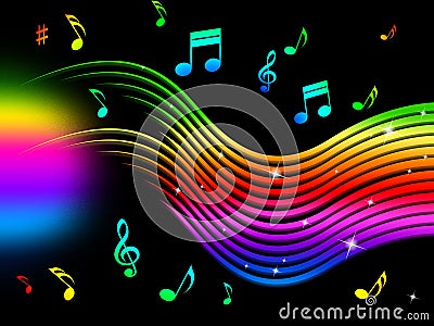 Rainbow Music Background Means Colorful Lines And Melody