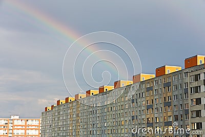 Rainbow over settlement