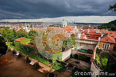 Rainly clouds over the old houses and gardens