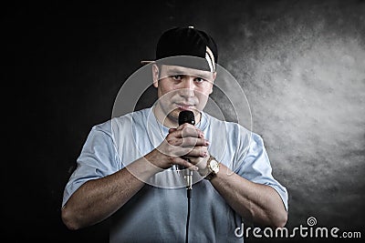 Rap singer rapper man with microphone