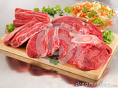 Raw beef shank on cutting board