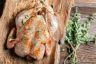 Raw chicken with herbs ready to roast