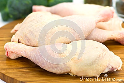 Raw chicken legs on the wooden board