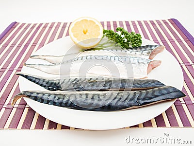 Raw mackerel fish filet