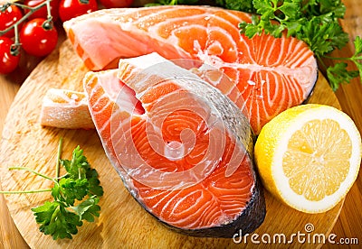 Raw salmon steak