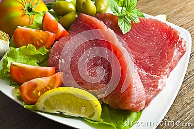 Raw tuna steak