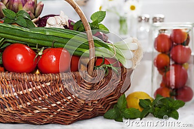 Raw vegetables in wicker basket