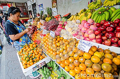 Rayong Sattahip, Thailand : Market women selling fruits.