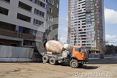 Ready-mix truck on building