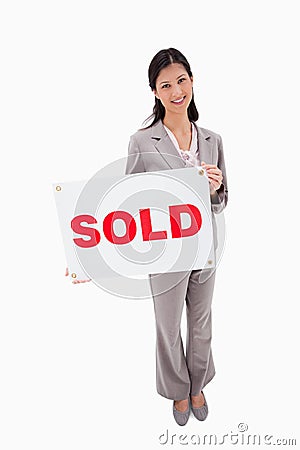 French Real Estate on Real Estate Agent With Sold Sign Stock Photos   Image  22664953