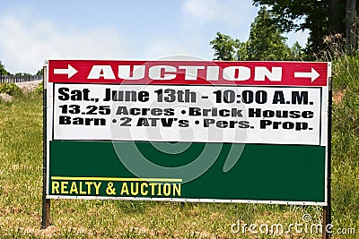 Real Estate Auctions on Real Estate Auction Sign Stock Photo   Image  9445270