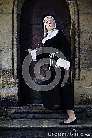 realy nun nice girl posing like walking church prague religion style photos 41421812