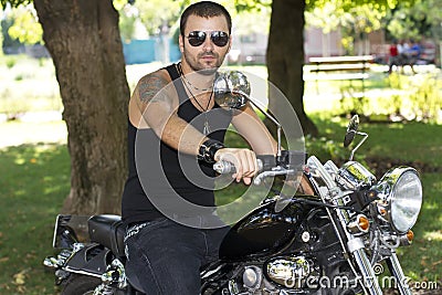 Rebel motorcycle rider on a chopper