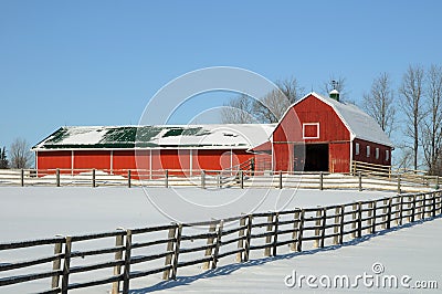Red Barn in Winter Snow