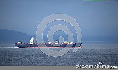 Red and Black Container Ship