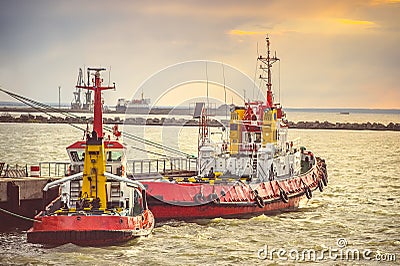 Red Boats in Sea Port transport